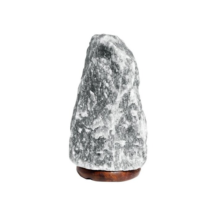 Davartis - Graue Salzkristall Lampe auf Holzsockel 2-3 kg