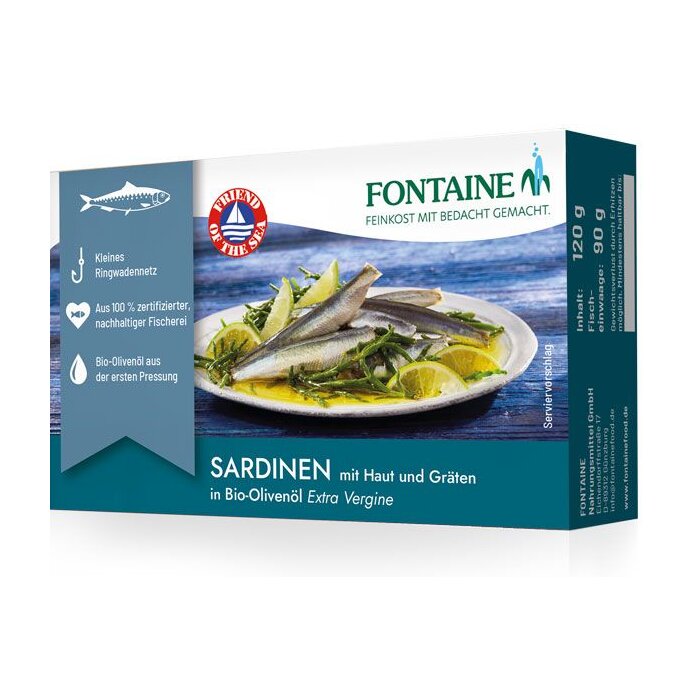 Fontaine - Sardinen in Bio Olivenl - mit Haut & Grten