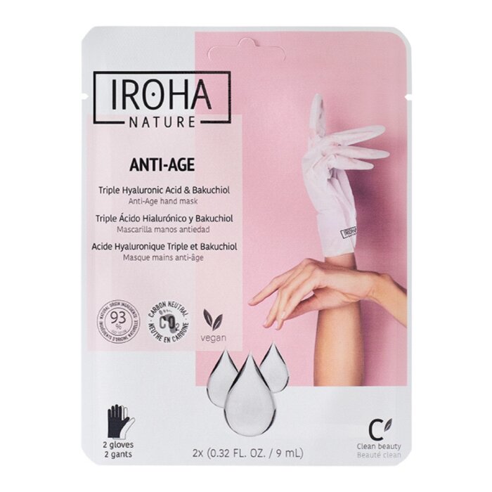 Iroha Nature - Handschuhmasken AntiAge - 9ml dreifache Hyaluronsure & Bakuchiol