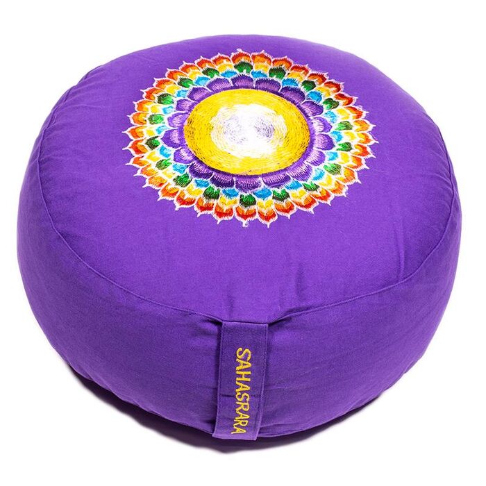 Meditationskissen 7. Chakra Stickerei - rund - Violett