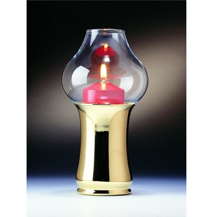 Candola - Lampe Midia messing - Höhe 19cm, Ziehülle rot