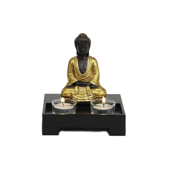 Davartis - Teelichthalter Buddha sitzend - schwarz-gold