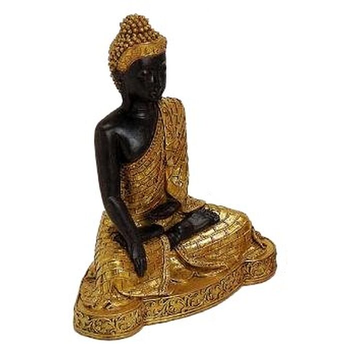 Buddha Dekostatue Thai Buddha Meditierend Goldfarbig Schwarz 20cm