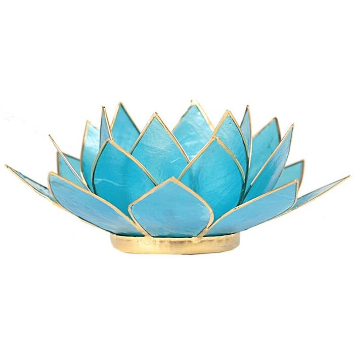 Davartis - Lotus 5. Chakra Licht / Teelichthalter aquamarine - Goldrand