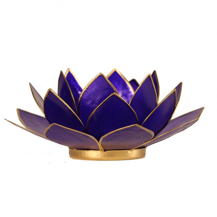 Davartis - Lotus 6. Chakra Licht / Teelichthalter Indigo - Goldrand