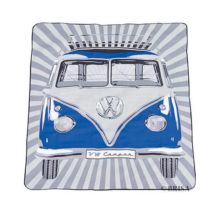 VW Bulli T1 Picknickdecke mit Tragetasche - blau