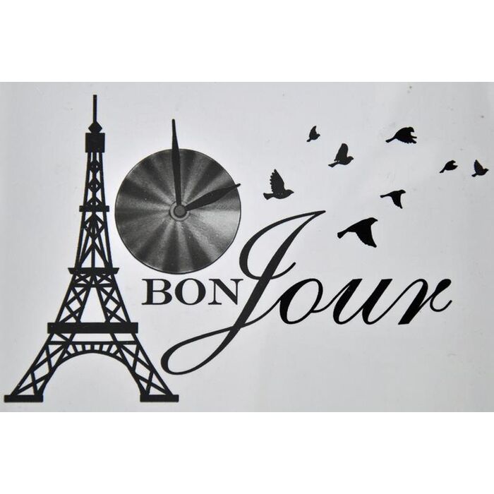 Perleberg Wandtattoo mit Uhr Eiffelturm und Quarzuhr, 44 x 29 cm, schwarz