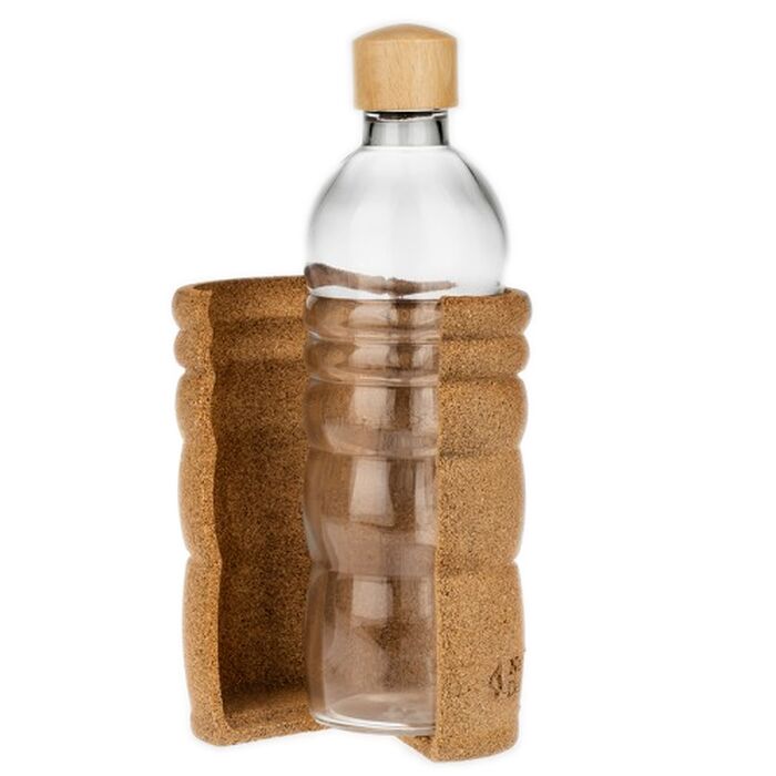 LivingDesigns - Trinkflasche Lagoena 0,7 Liter -  Glas, Holz & Kork