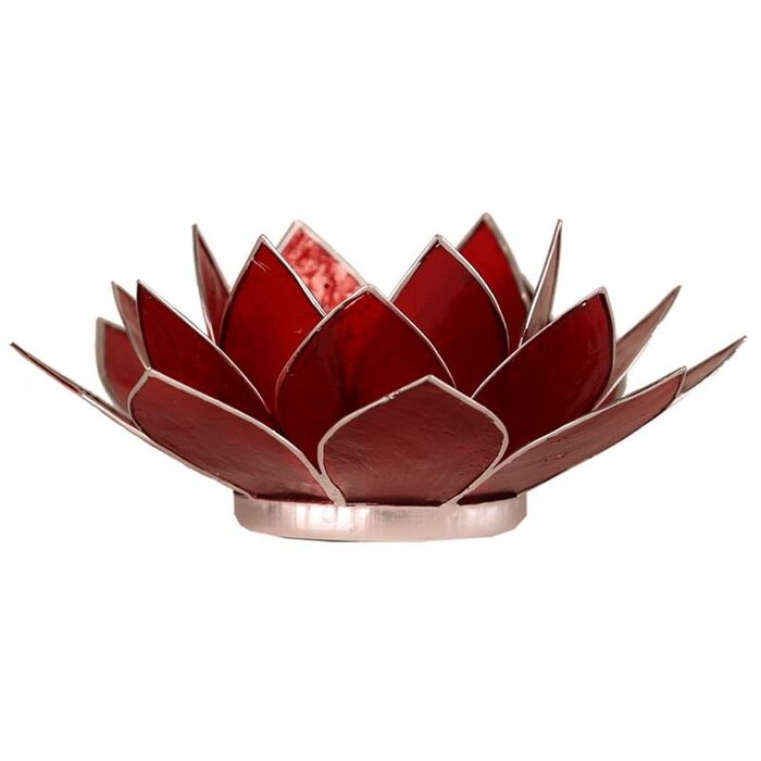 Davartis - Lotus Chakra Licht / Teelichthalter rot - Silberrand