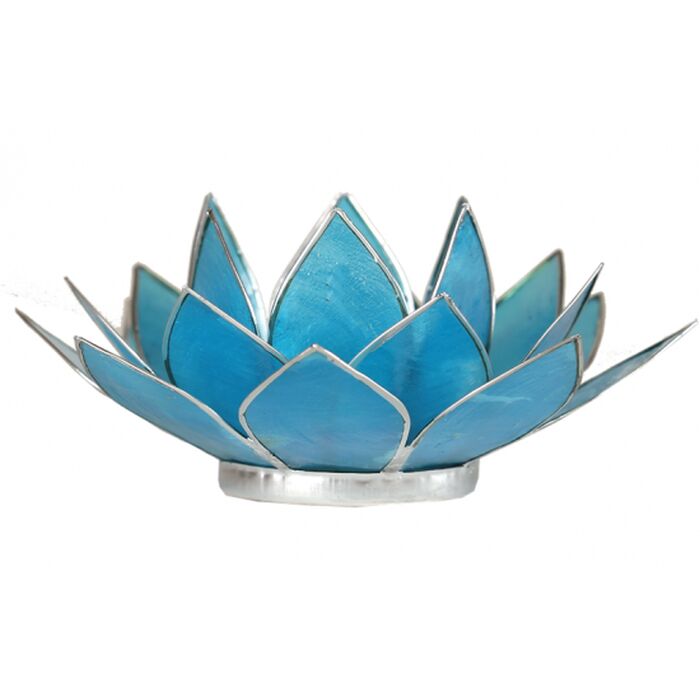 Davartis - Lotus Chakra Licht / Teelichthalter aquamarine - Silberrand