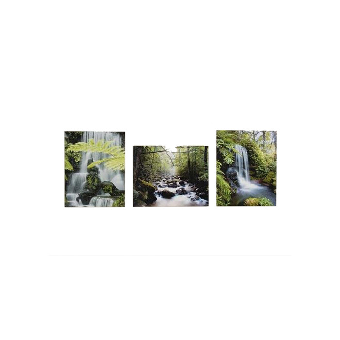 3-Set Bilder - Wasserfall - Wandbild auf Echtholz-Keilrahmen
