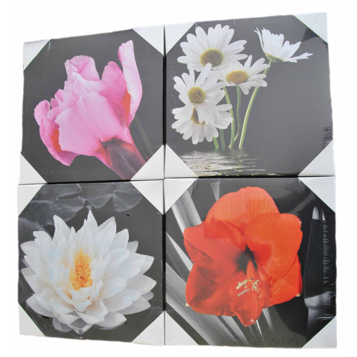 4-Set Bilder - Blumen - Wandbild auf Echtholz-Keilrahmen