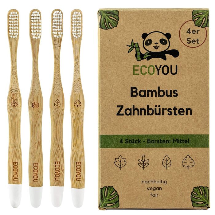 EcoYou - Bambus Zahnbürsten 4er Set mit unterschiedlichen Symbolen