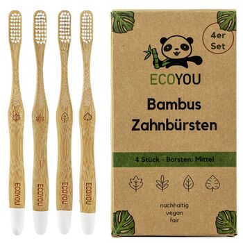 EcoYou - Bambus Zahnbürsten 4er Set mit unterschiedlichen...