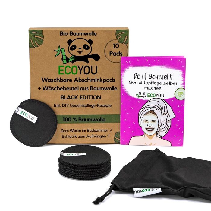 EcoYou - Abschminkpads schwarz im Wschenetz 10er Pack - Black Edition