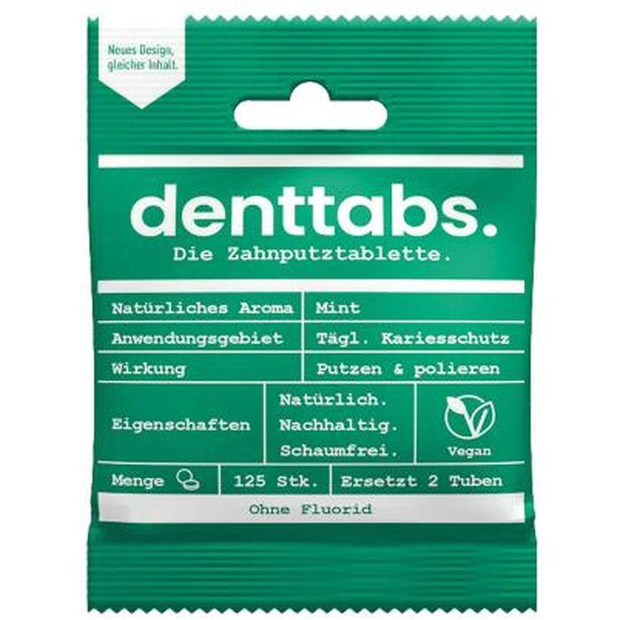 Denttabs - Zahnputztabletten Mint fluoridfrei - 125 Stk.