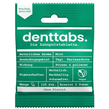 Denttabs - Zahnputztabletten Mint fluoridfrei - 125 Stk.