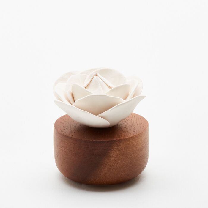 ANOQ - Duftstein Rose du Bengale - Akazienholz, Keramikblume Wei