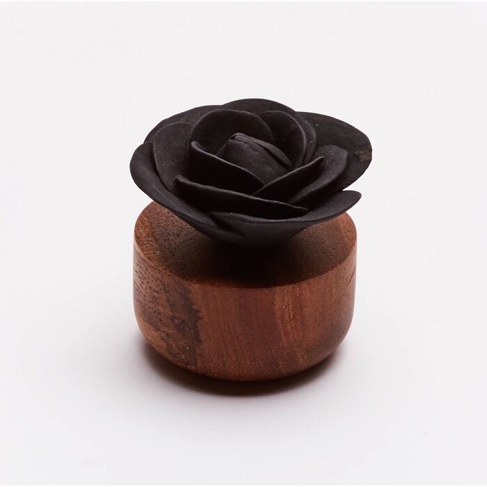 ANOQ - Duftstein Rose du Bengale - Akazienholz, Keramikblume Schwarz