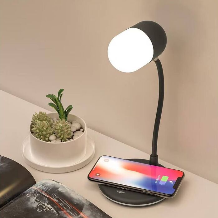 CC Living - Schreibtischlampe 3 in 1 - Mit Bluetooth und Ladegerät - Schwarz