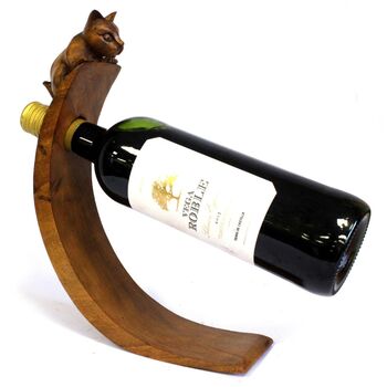 Davartis - Balance Weinflaschenhalter aus Holz - Katze