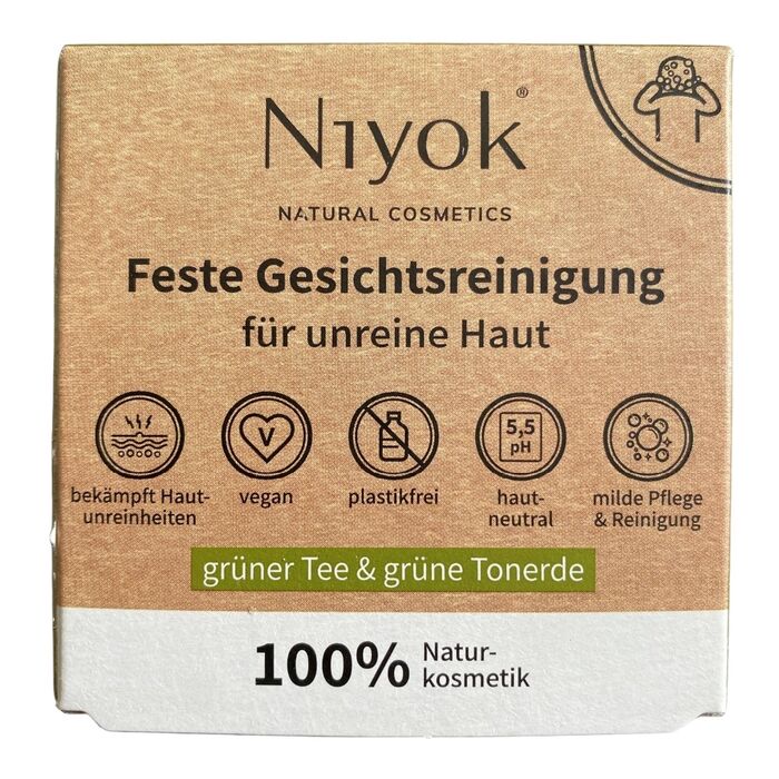 Niyok - Feste Gesichtsreinigung fr unreine Haut - 80g grner Tee & grne Tonerde