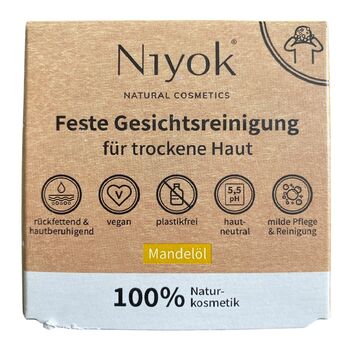 Niyok - Feste Gesichtsreinigung für trockene Haut - 80g...