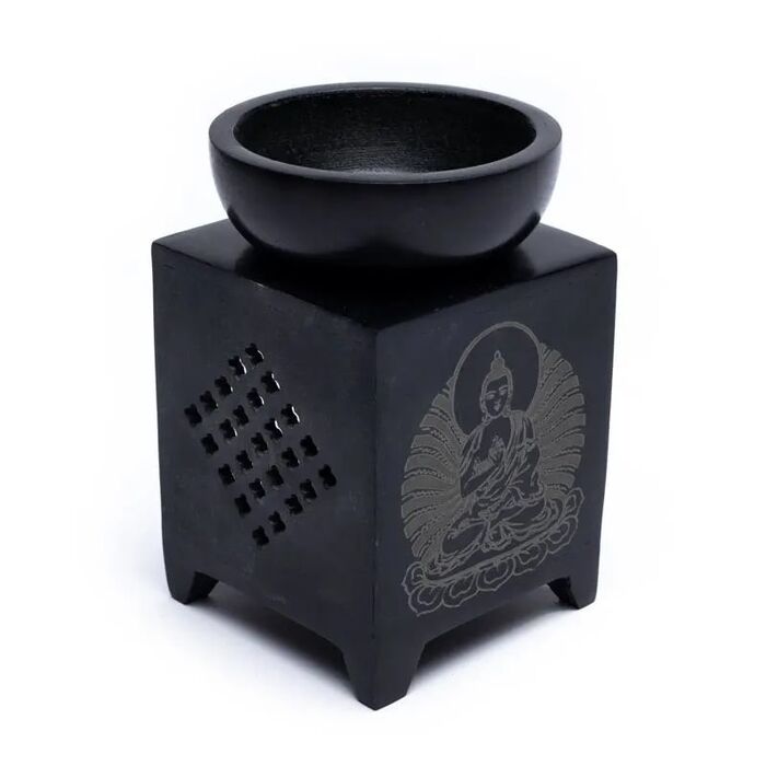 Davartis - Duftlampe Buddha aus Speckstein 11cm - schwarz
